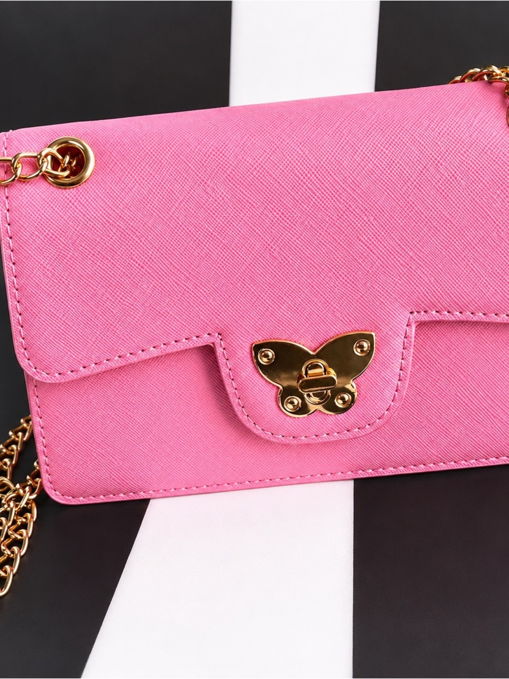 Pink Butterfly-Accent Crossbody Bag